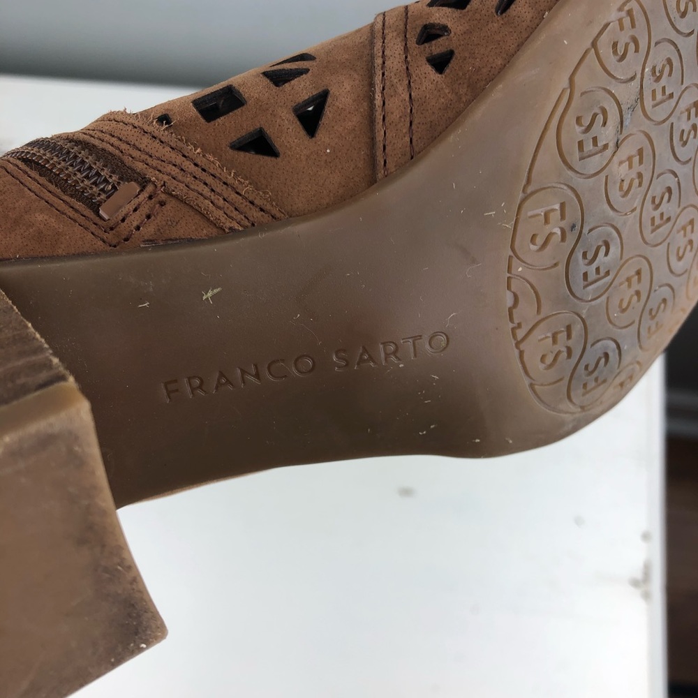 Franco Sarto Suede Perforanted Open Toe Booties - Picture 5 of 8